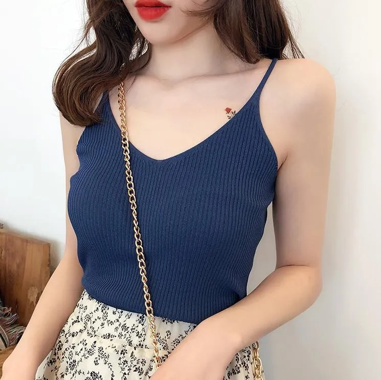 Soft Aesthetic Slim Ribbed Knit Sleeveless Top