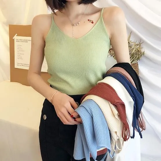 Soft Aesthetic Slim Ribbed Knit Sleeveless Top