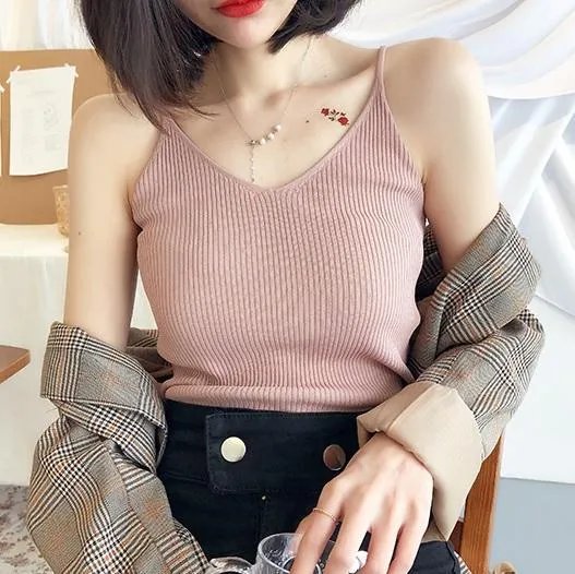 Soft Aesthetic Slim Ribbed Knit Sleeveless Top