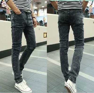 Spring and Autumn Stretch Jeans Men's Slim Fit Skinny Casual Straight Pants Korean Style Fashion Black Stain-Resistant Overalls