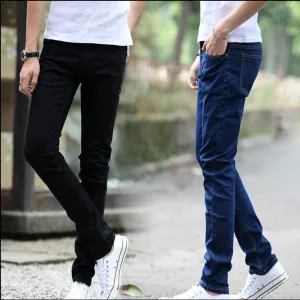 Spring and Autumn Stretch Jeans Men's Slim Fit Skinny Casual Straight Pants Korean Style Fashion Black Stain-Resistant Overalls