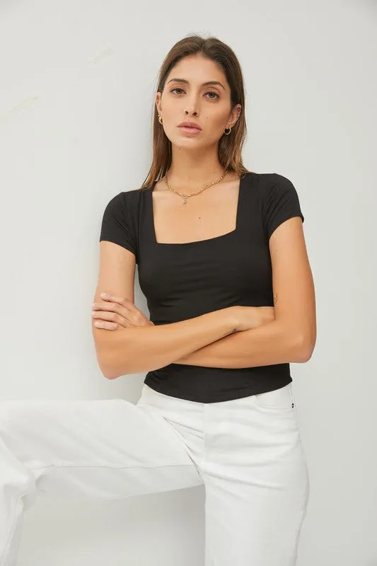 Square Neck Knit Tee Black