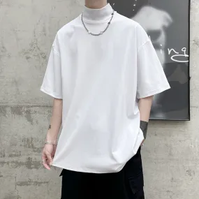 Streetwear Turtleneck Men Tshirt Solid Hip Hop Male Oversized T shirts Man Casual Short Sleeve Top Tees Black/White/Purple