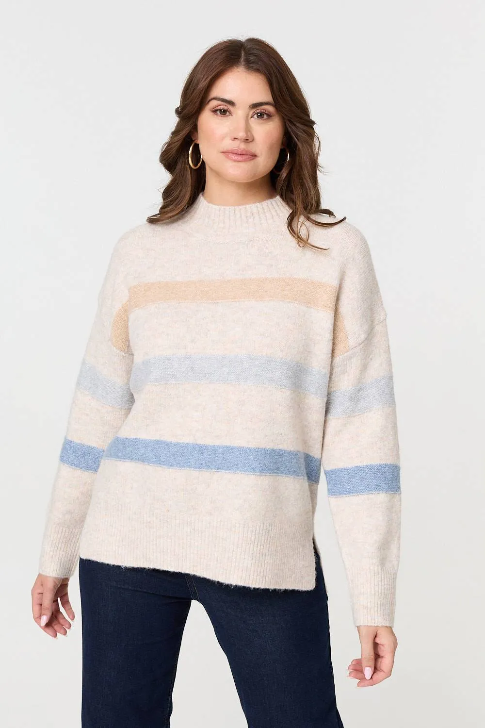 Striped High Neck Boxy Jumper