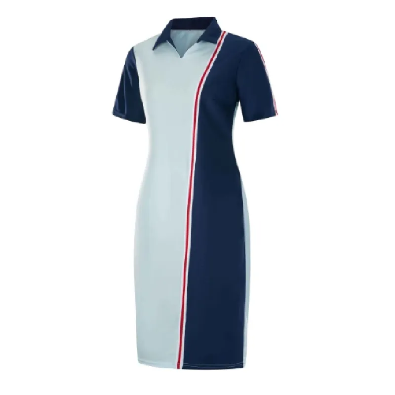 Striped Korean Short Sleeve Polo Pencil Dress