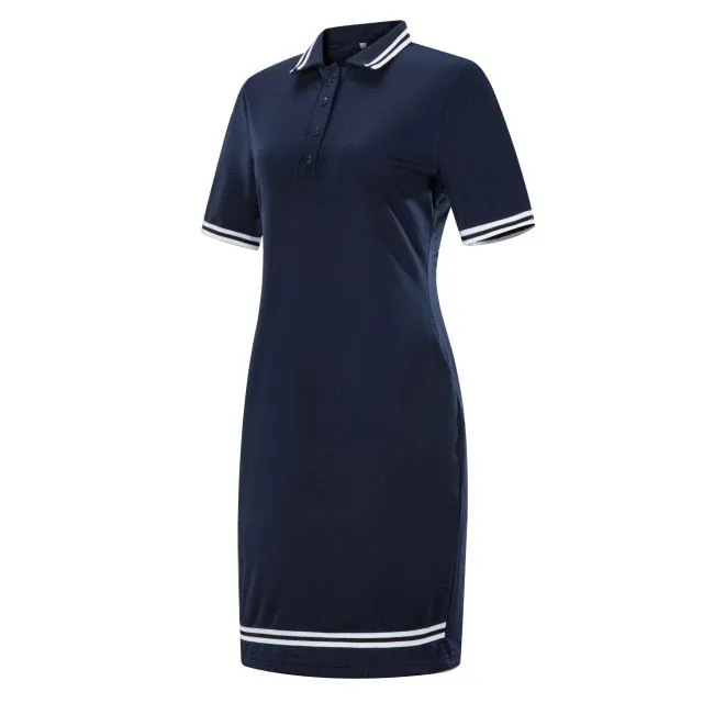 Striped Korean Short Sleeve Polo Pencil Dress