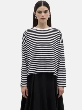 Striped Slit Cotton Knitted Crop Blouse Black