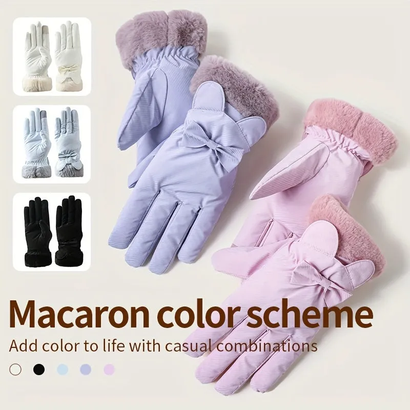 Stylish Macaron-Inspired Touchscreen Gloves for Women - Warm, Waterproof, and Sensitive Fingertip Design for Winter Outdoor Activities, Hiking, and Skiing