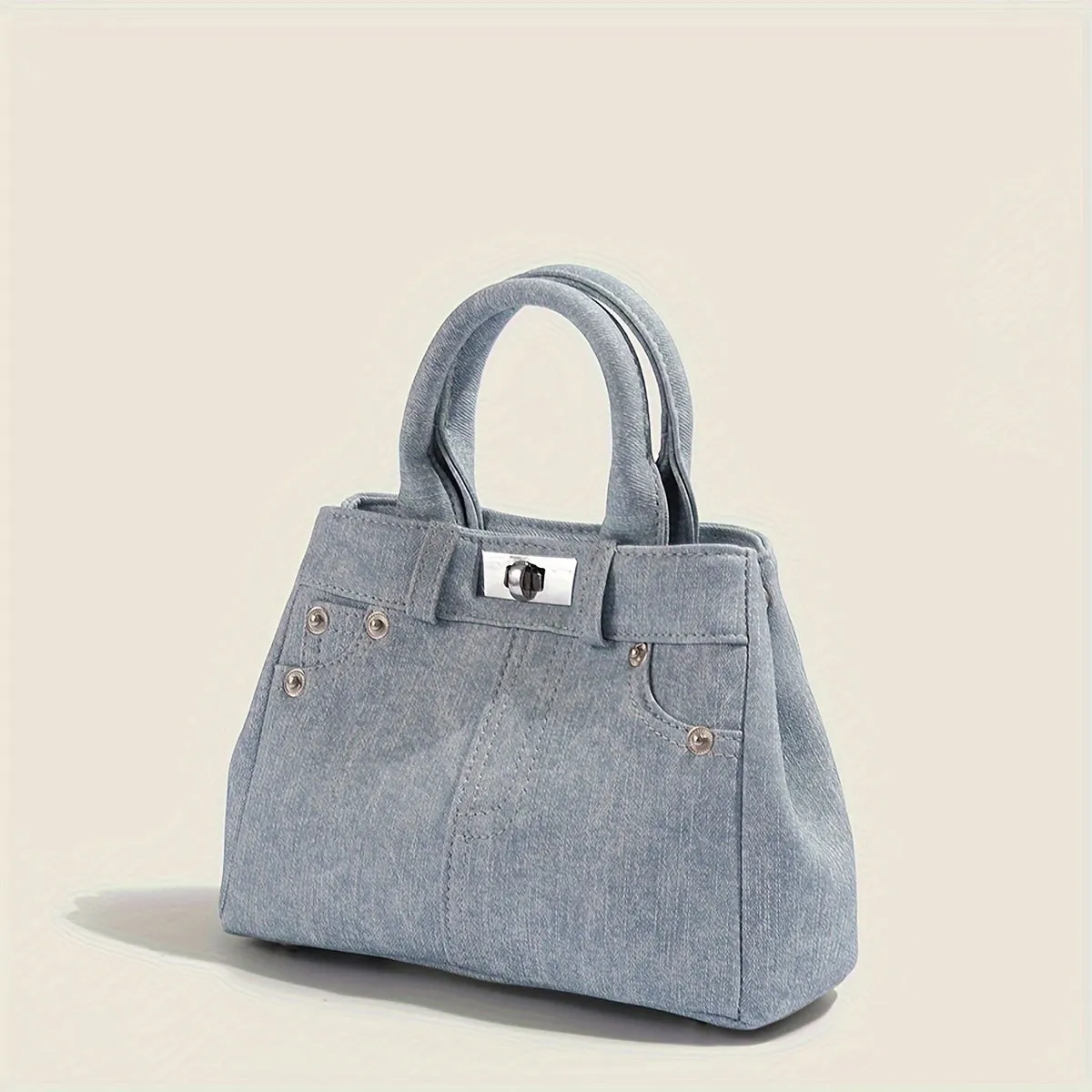 Stylish One Elegant Blue Denim Tote Bag with Detachable Shoulder Strap - Ideal for Daily Commutes and Leisurely Outings