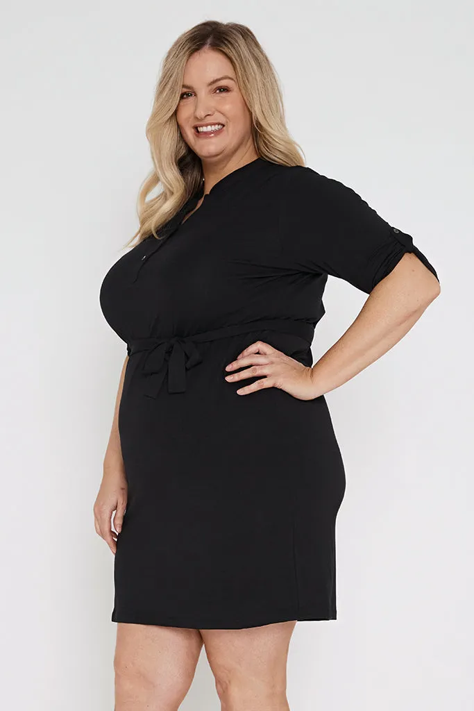 Tab Sleeve Dress- Black