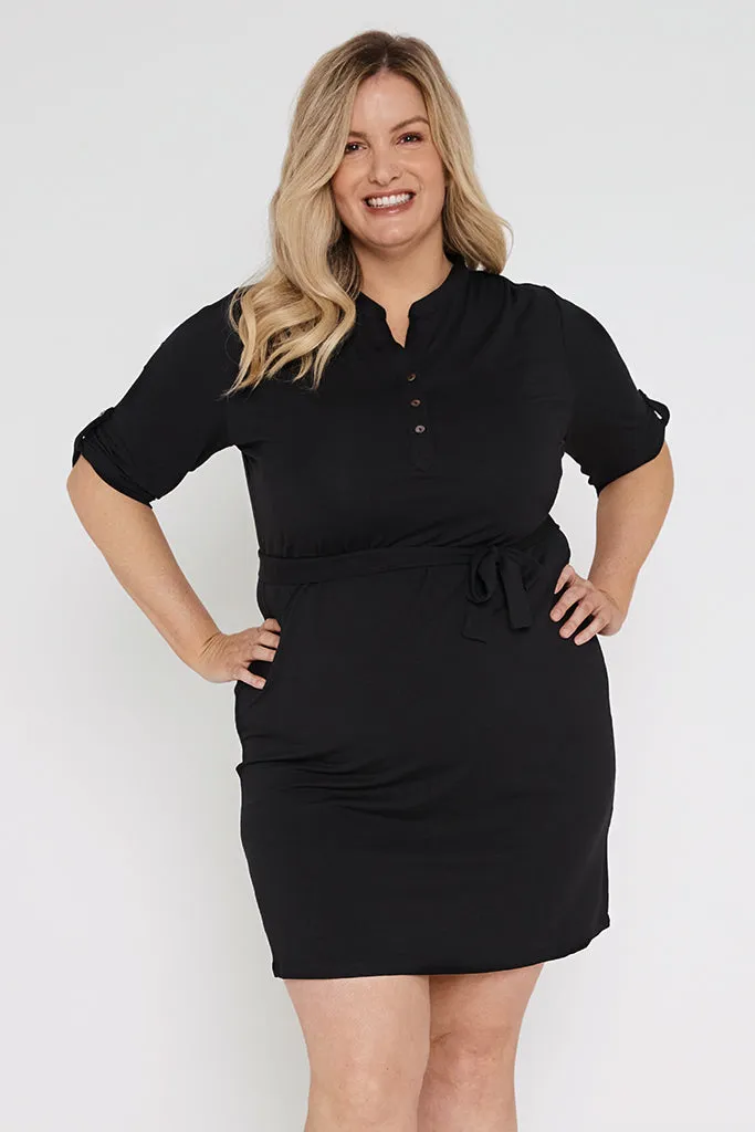 Tab Sleeve Dress- Black