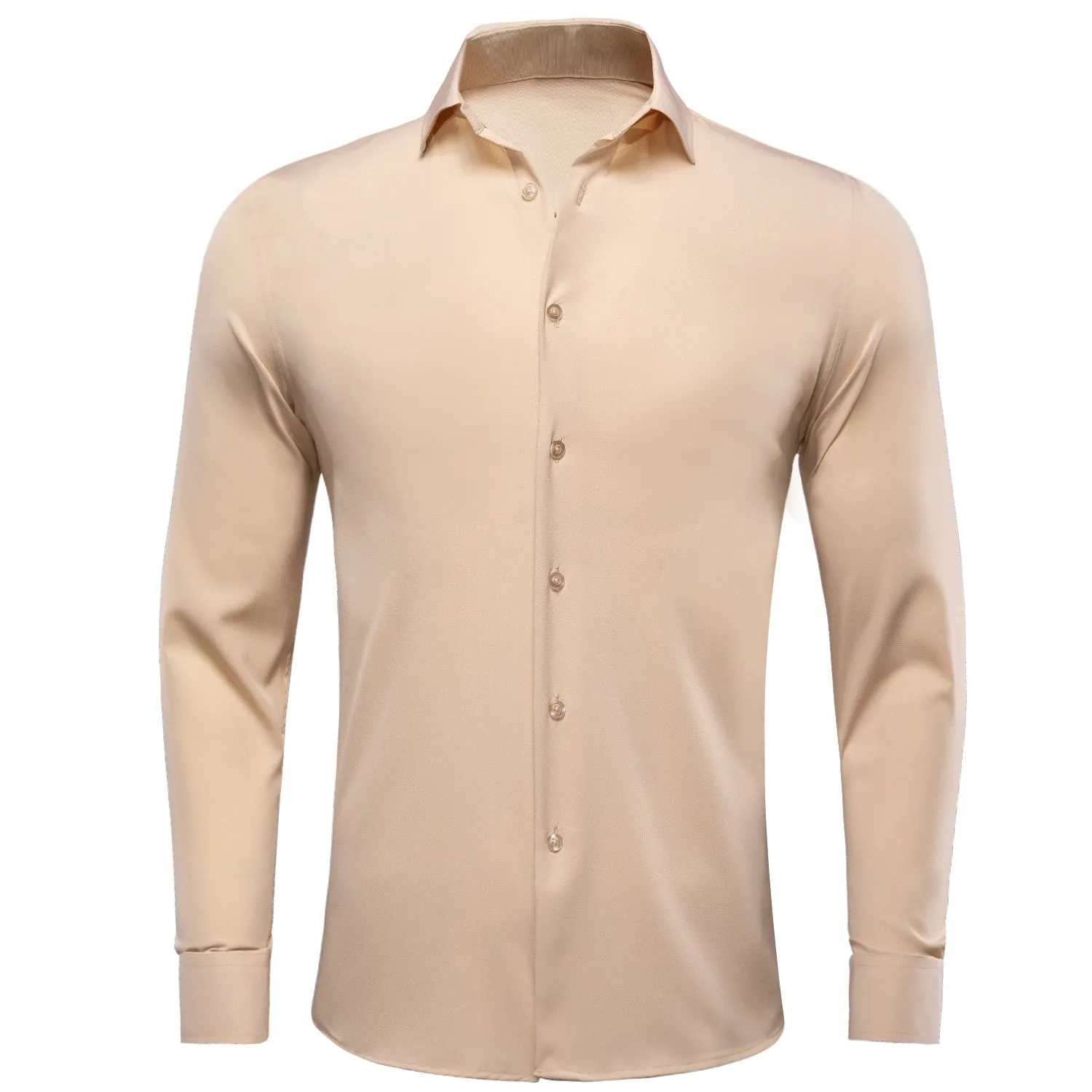 Tan Men's Formal Silk Solid Long Sleeve Shirt