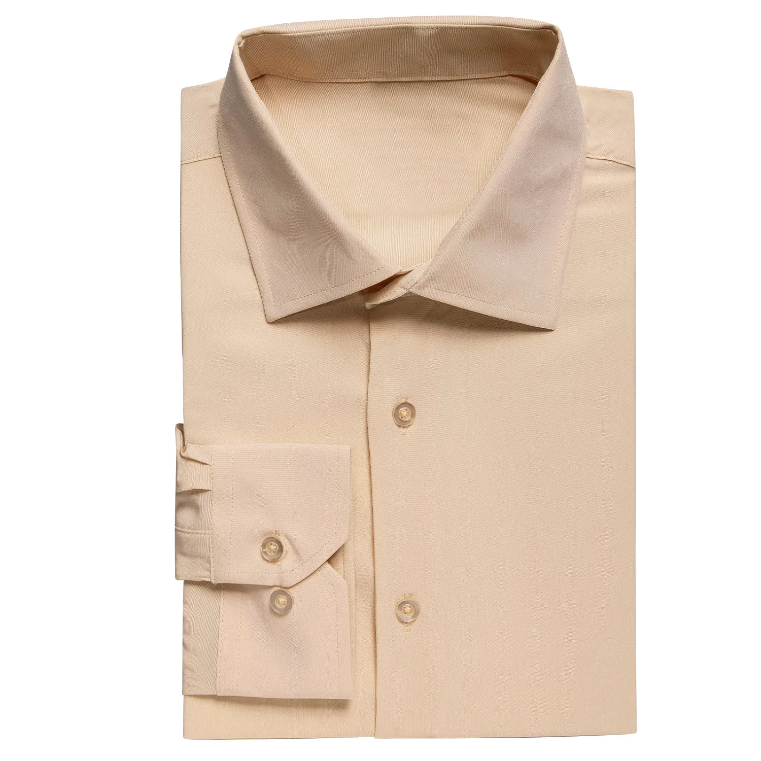 Tan Men's Formal Silk Solid Long Sleeve Shirt