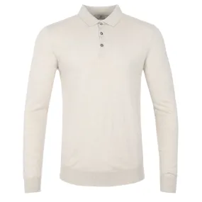 Thomas Maine 3 Button Merino Knit Polo Shirt in Cream