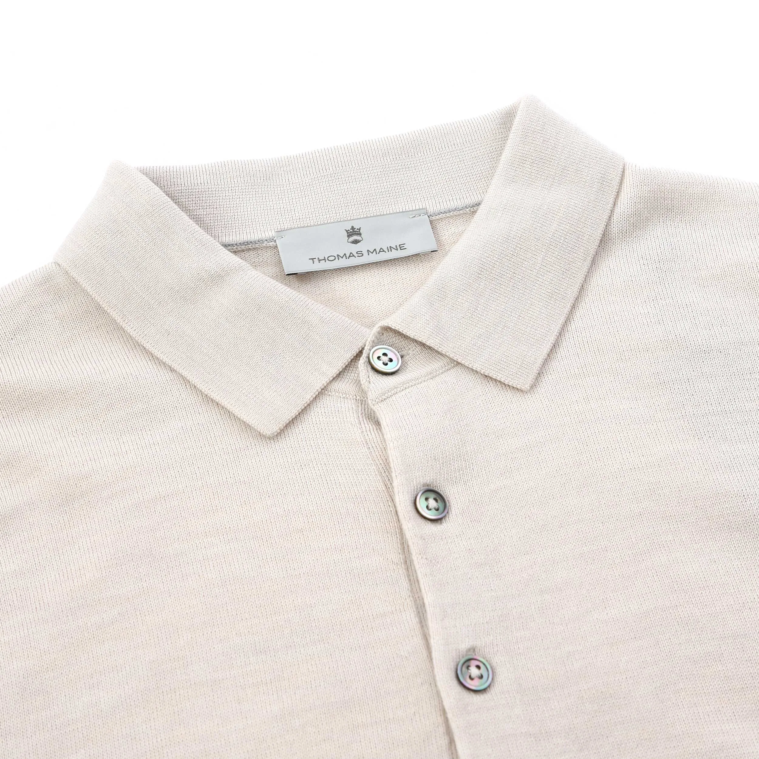 Thomas Maine 3 Button Merino Knit Polo Shirt in Cream