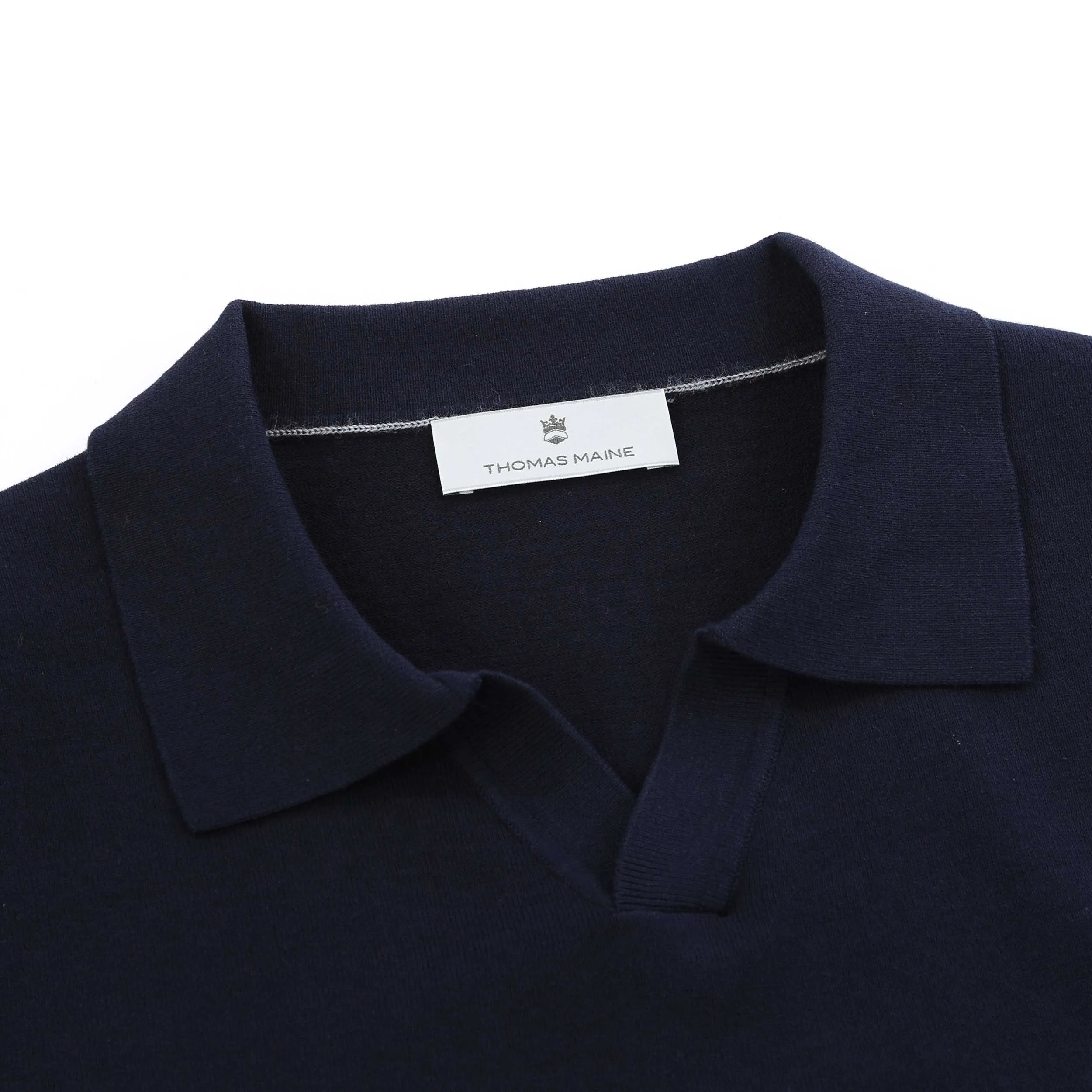 Thomas Maine Open Neck Knit Polo in Navy