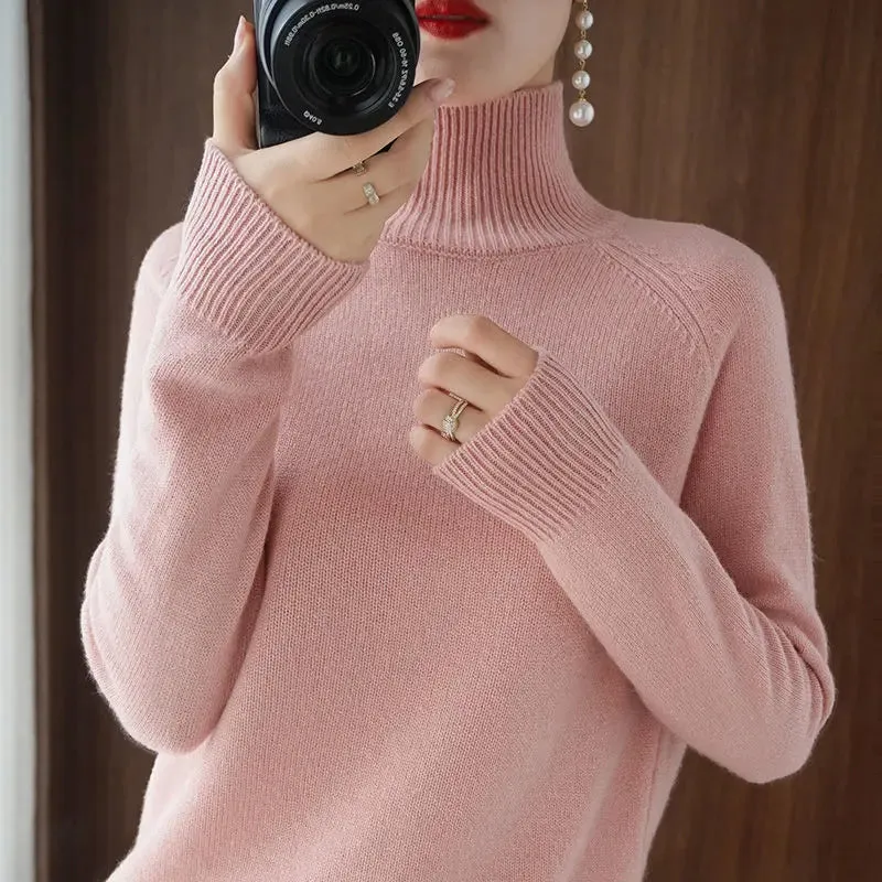 Toleet Y2K Street Style Turtleneck Pullover Fall/winter 2023 Cashmere Sweater Women Pure Color Casual Long-sleeved Loose Pullover Bottoming Women's