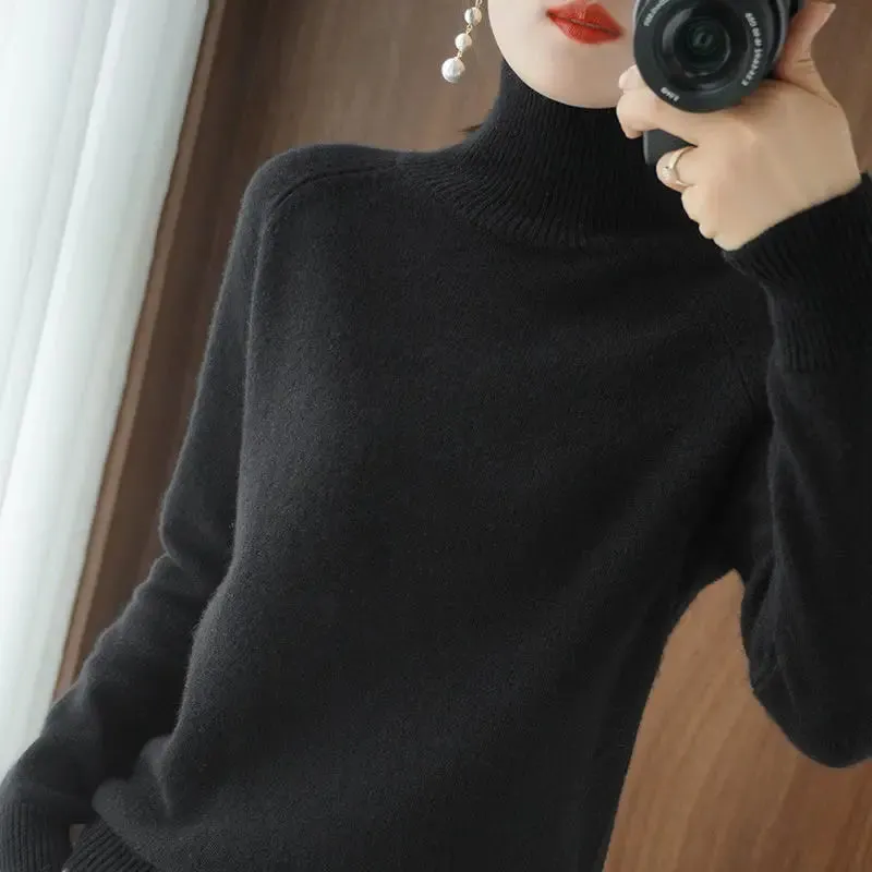 Toleet Y2K Street Style Turtleneck Pullover Fall/winter 2023 Cashmere Sweater Women Pure Color Casual Long-sleeved Loose Pullover Bottoming Women's