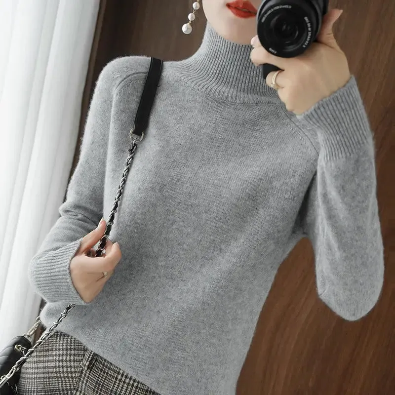 Toleet Y2K Street Style Turtleneck Pullover Fall/winter 2023 Cashmere Sweater Women Pure Color Casual Long-sleeved Loose Pullover Bottoming Women's