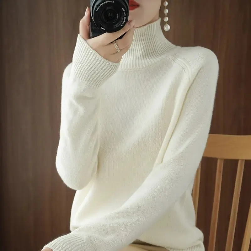 Toleet Y2K Street Style Turtleneck Pullover Fall/winter 2023 Cashmere Sweater Women Pure Color Casual Long-sleeved Loose Pullover Bottoming Women's