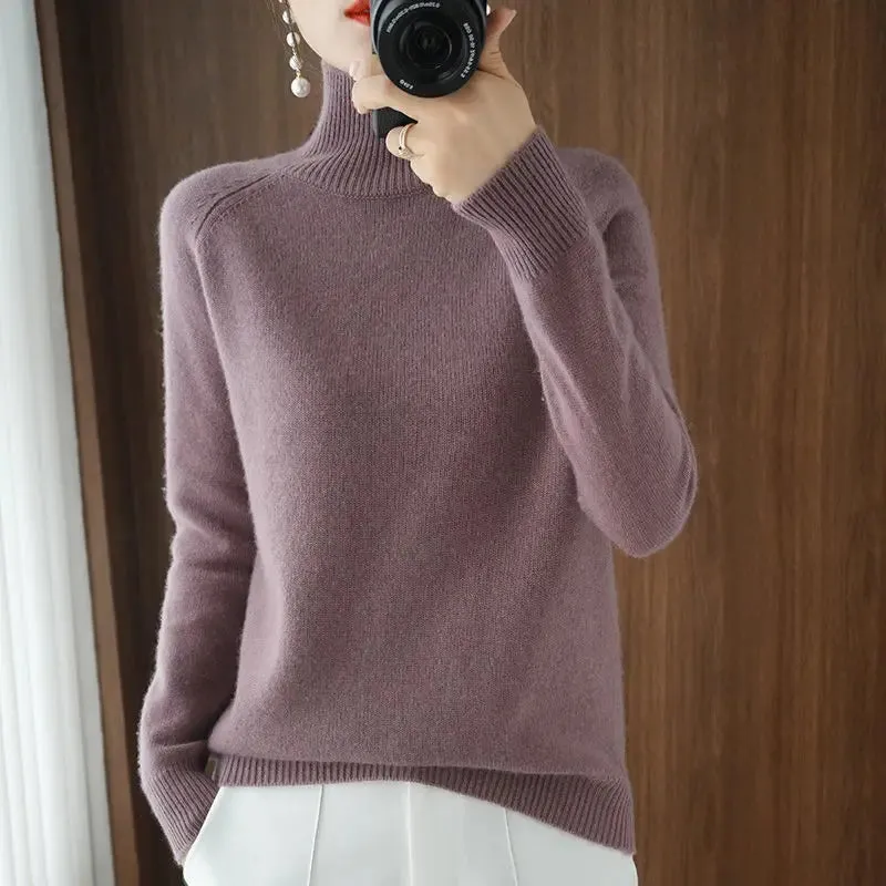 Toleet Y2K Street Style Turtleneck Pullover Fall/winter 2023 Cashmere Sweater Women Pure Color Casual Long-sleeved Loose Pullover Bottoming Women's