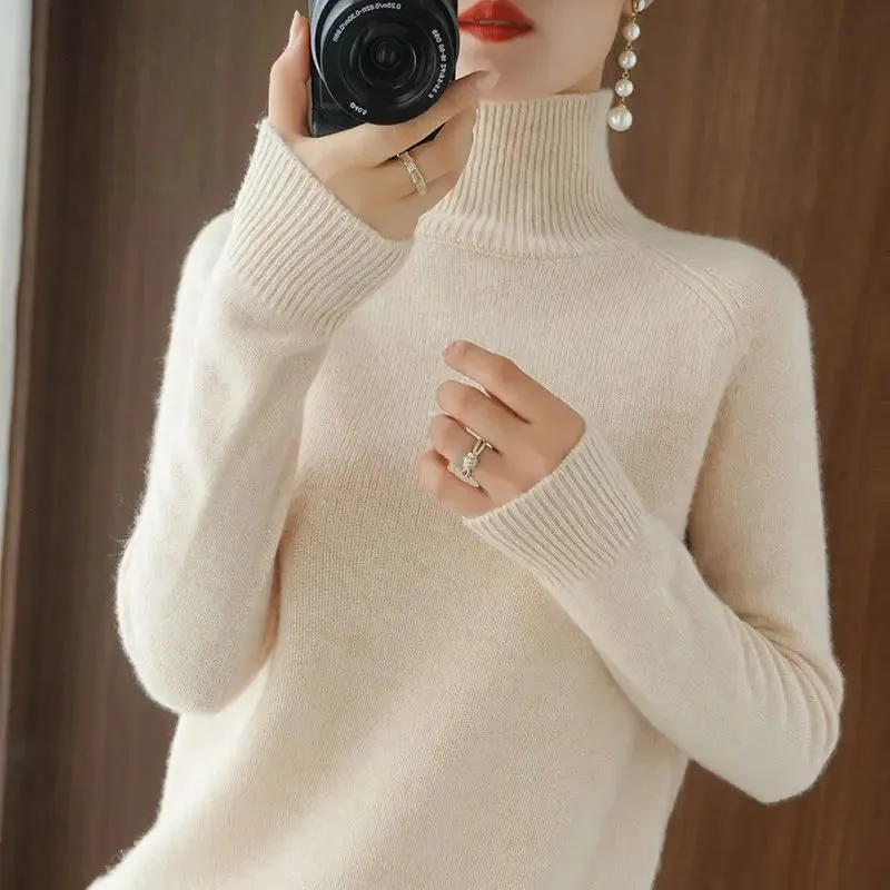 Toleet Y2K Street Style Turtleneck Pullover Fall/winter 2023 Cashmere Sweater Women Pure Color Casual Long-sleeved Loose Pullover Bottoming Women's