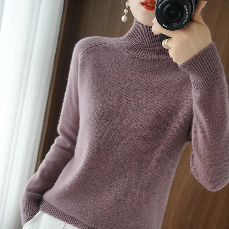 Toleet Y2K Street Style Turtleneck Pullover Fall/winter 2023 Cashmere Sweater Women Pure Color Casual Long-sleeved Loose Pullover Bottoming Women's