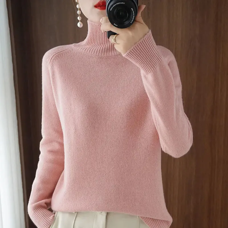 Toleet Y2K Street Style Turtleneck Pullover Fall/winter 2023 Cashmere Sweater Women Pure Color Casual Long-sleeved Loose Pullover Bottoming Women's