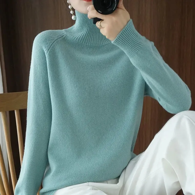 Toleet Y2K Street Style Turtleneck Pullover Fall/winter 2023 Cashmere Sweater Women Pure Color Casual Long-sleeved Loose Pullover Bottoming Women's