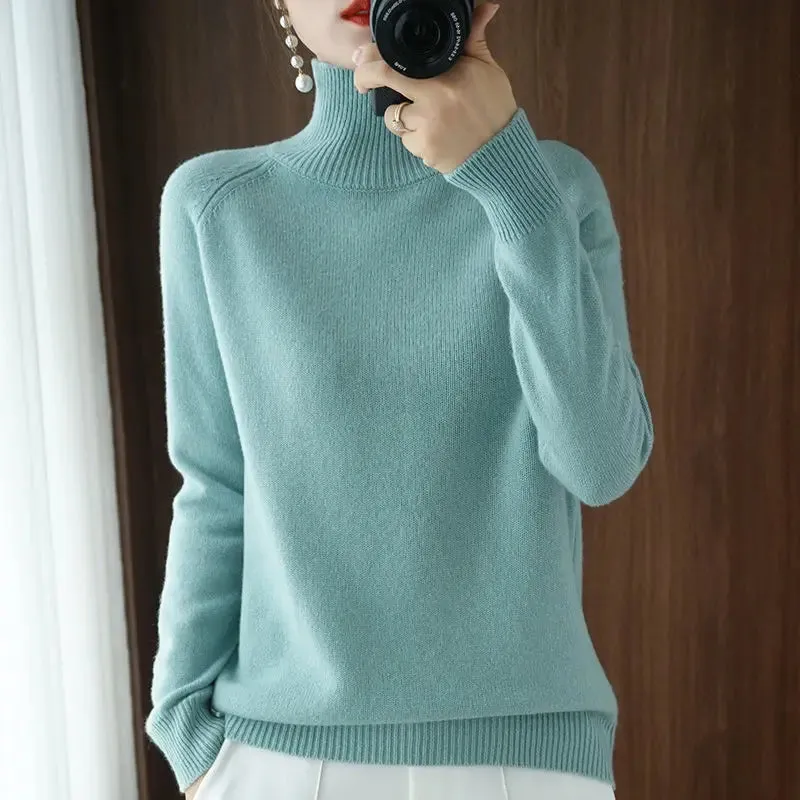 Toleet Y2K Street Style Turtleneck Pullover Fall/winter 2023 Cashmere Sweater Women Pure Color Casual Long-sleeved Loose Pullover Bottoming Women's