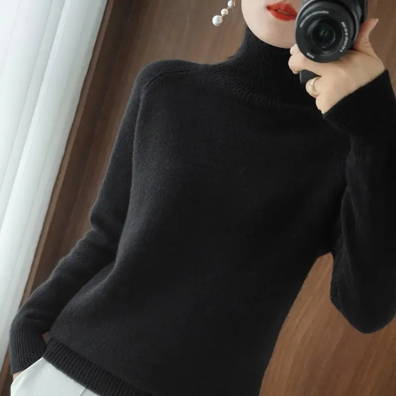 Toleet Y2K Street Style Turtleneck Pullover Fall/winter 2023 Cashmere Sweater Women Pure Color Casual Long-sleeved Loose Pullover Bottoming Women's