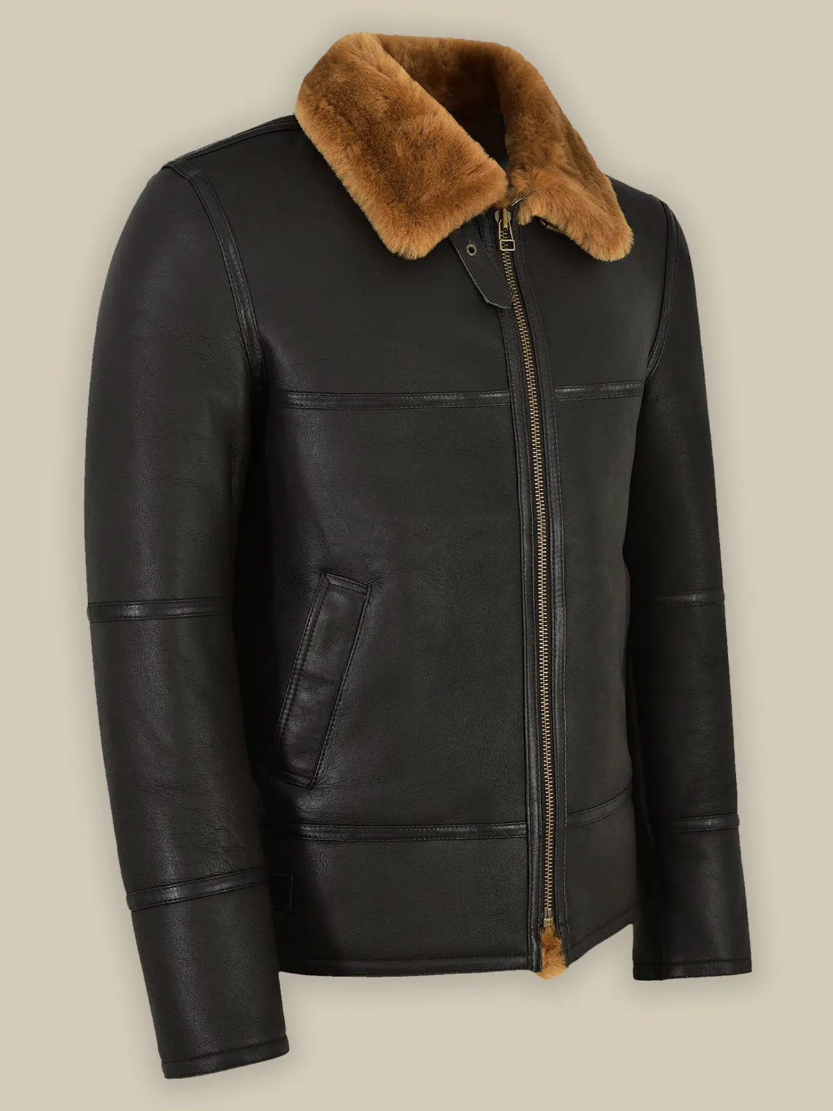 Traditional Black Shearling Jacket for Men