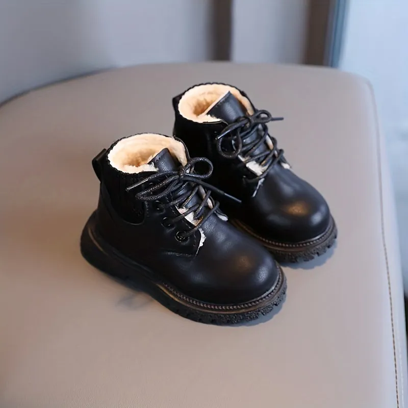 Trendy Comfortable Solid Color Plus Fleece Boots For Boys, Non-slip Wear-resistant Warm Boots For Winter