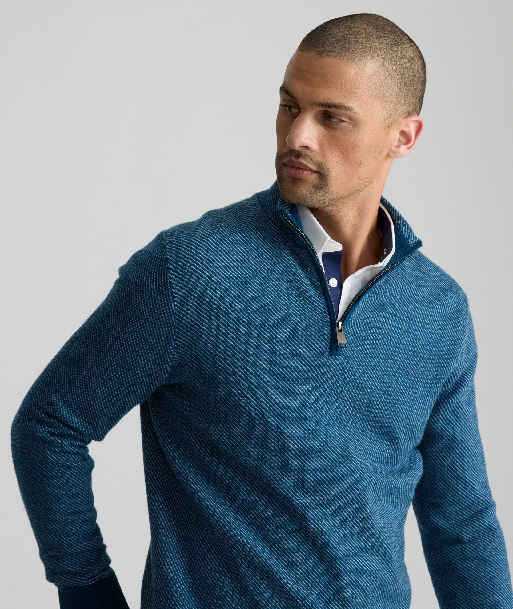 Twill Merino Wool Quarter-Zip Sweater