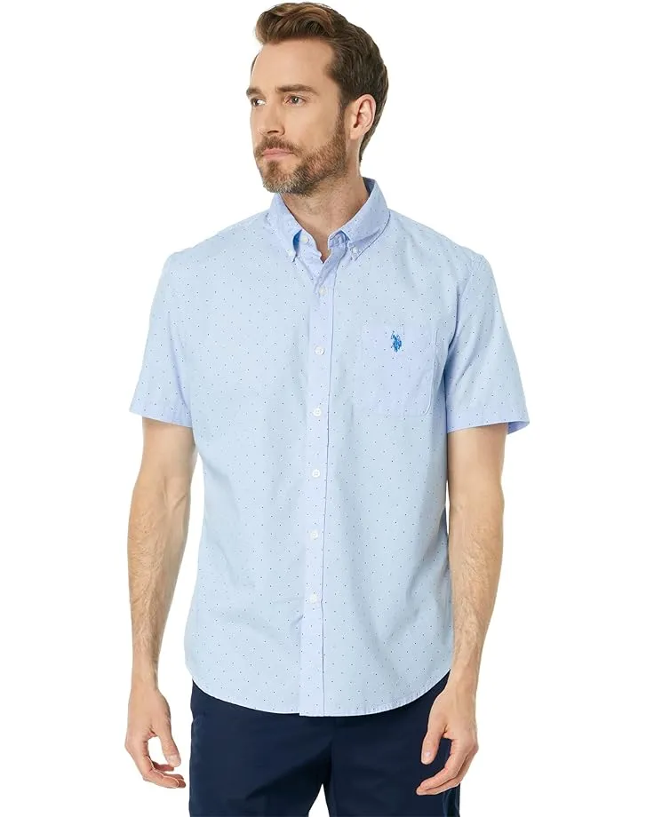 U.S. Polo Assn. Men's Short Sleeve Dot Print Solid Poplin Button Down Shirt