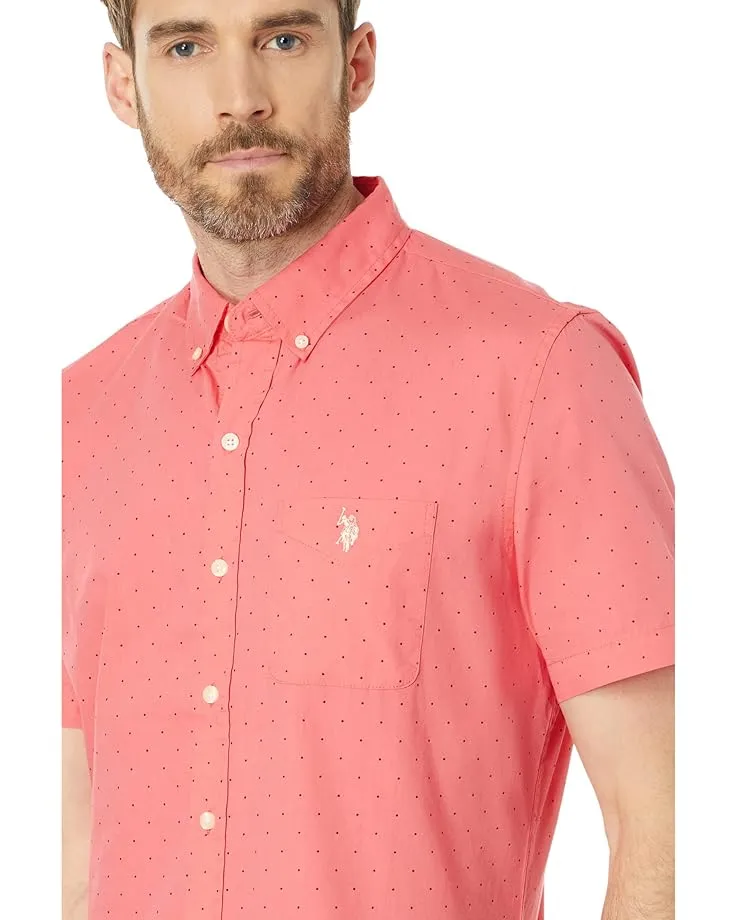 U.S. Polo Assn. Men's Short Sleeve Dot Print Solid Poplin Button Down Shirt