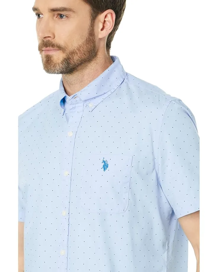 U.S. Polo Assn. Men's Short Sleeve Dot Print Solid Poplin Button Down Shirt