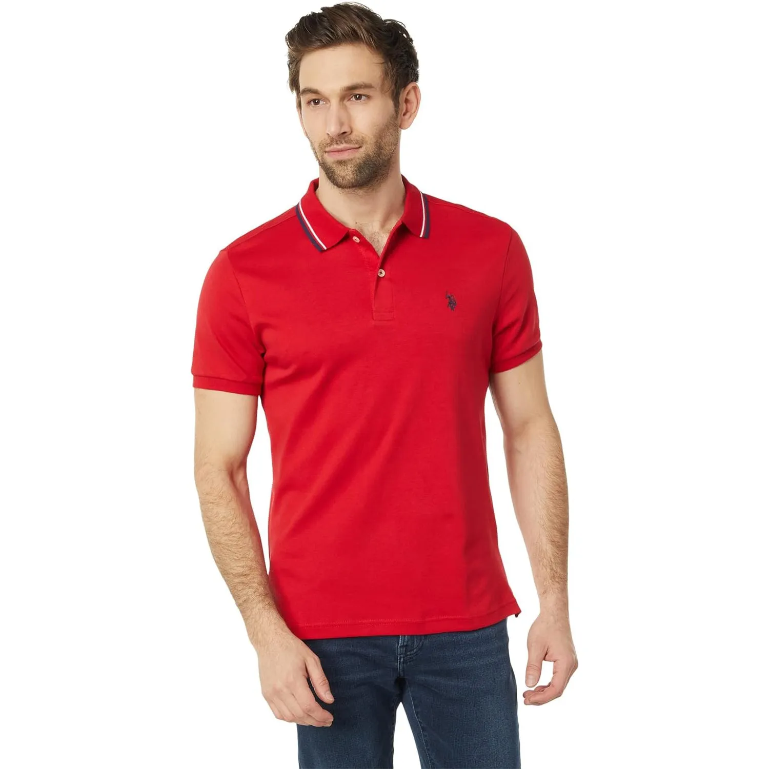 U.S. Polo Assn. Slim Fit Tipped Interlock Knit Polo