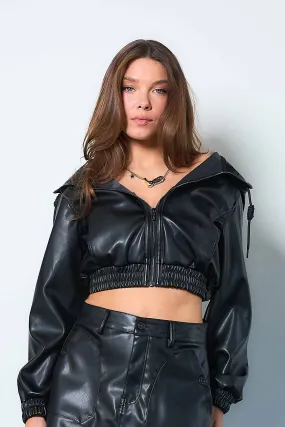 Vegan Leather Hoodie Jacket