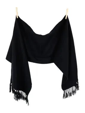 Vintage 2000s Y2K Polo Club Minimalist Basic Solid Black Fringed Long Wide Wrap Winter Scarf