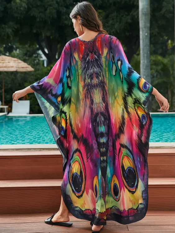 Vintage Butterfly Print Kaftan Robe