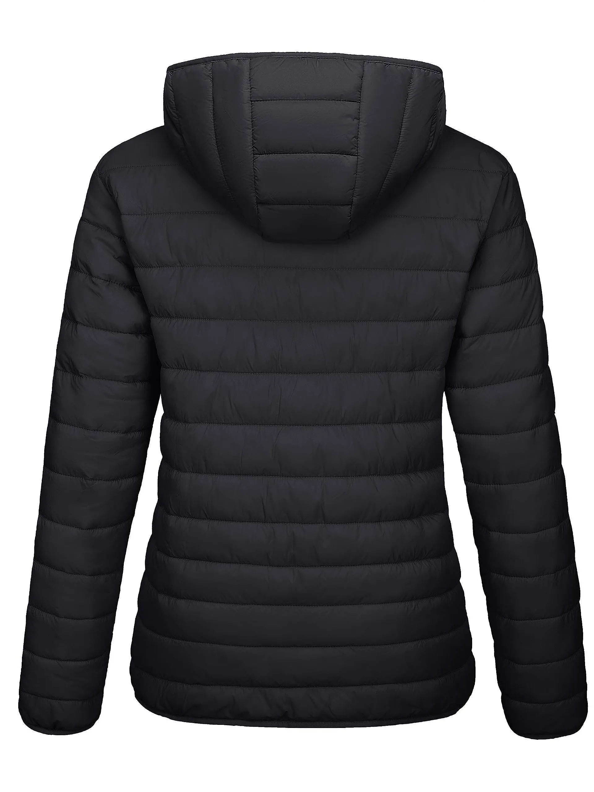 Water Resistant Quilted Hooded Puffer Jacket - Women's Lightweight Windproof Winter Coat for Hiking Camping Outdoor - 4 Pockets Casual Solid Warm Fall Tops with Zip-up Design and Padded Insulation