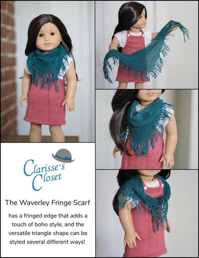 Waverley Fringe Scarf 18" Doll Clothes Knitting Pattern