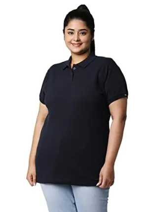 Wear Your Opinion Womens Plus Size Polo Collar Neck T-Shirt Top(XL, Navy)