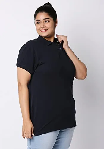 Wear Your Opinion Womens Plus Size Polo Collar Neck T-Shirt Top(XL, Navy)