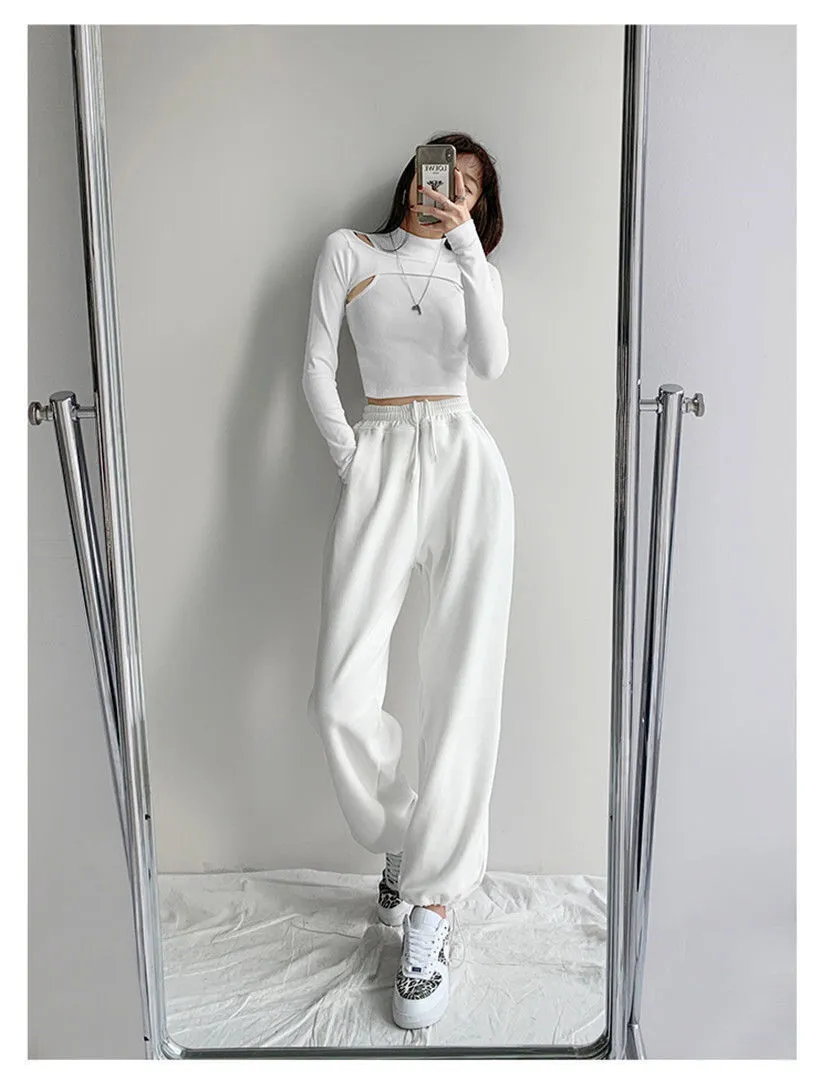 Wenkouban Fashion Trend Solid Color Fake Two-piece Skinny Stretch T-shirt Streetwear Half High Neck Long Sleeve Sexy Tops