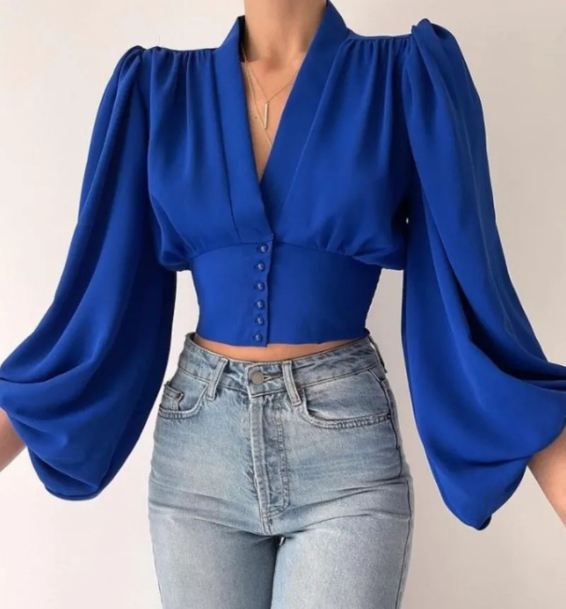 Wenkouban Sexy Keyhole Halter Long-Sleeved Blouse Elegant High Collar Ruffled Solid Shirt Streetwear Ladies Casual Top 2022 New Solid