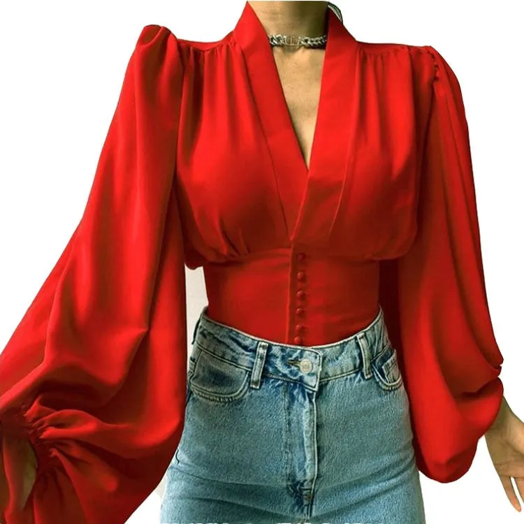 Wenkouban Sexy Keyhole Halter Long-Sleeved Blouse Elegant High Collar Ruffled Solid Shirt Streetwear Ladies Casual Top 2022 New Solid