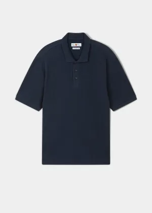 Whitwell Short Sleeve Waffle Stitch Polo In Navy