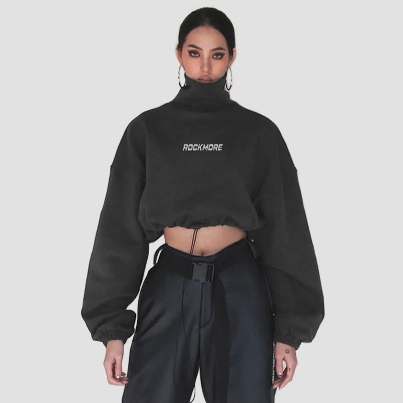 WLS Drawstring Turtleneck Cropped Sweatshirt